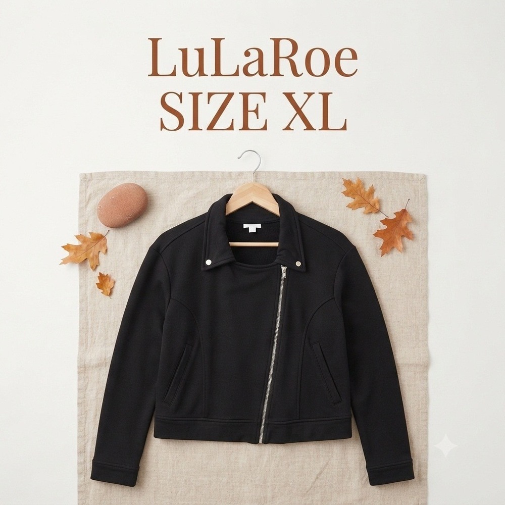 LuLaRoe Black Cotton Moto Jacket Asymmetric Zip Edgy Minimalist Women's XL